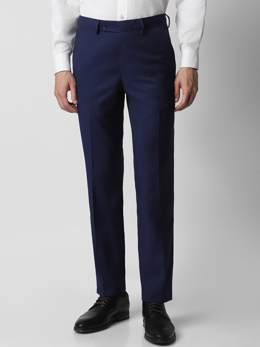 Van Heusen Men Slim Fit Mid-Rise Trousers, Navy blue