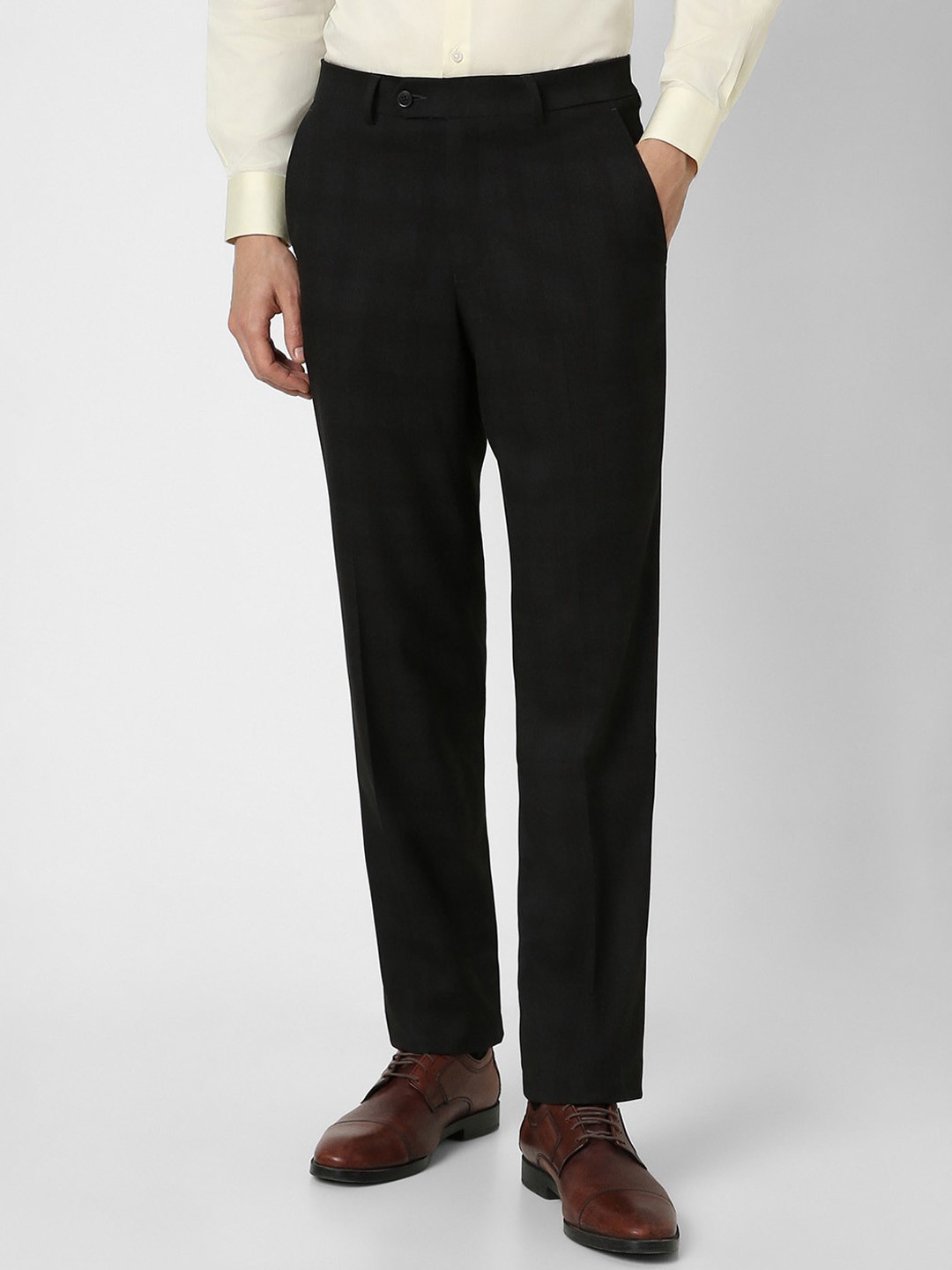 

Van Heusen Men Checked Mid-Rise Trousers, Black