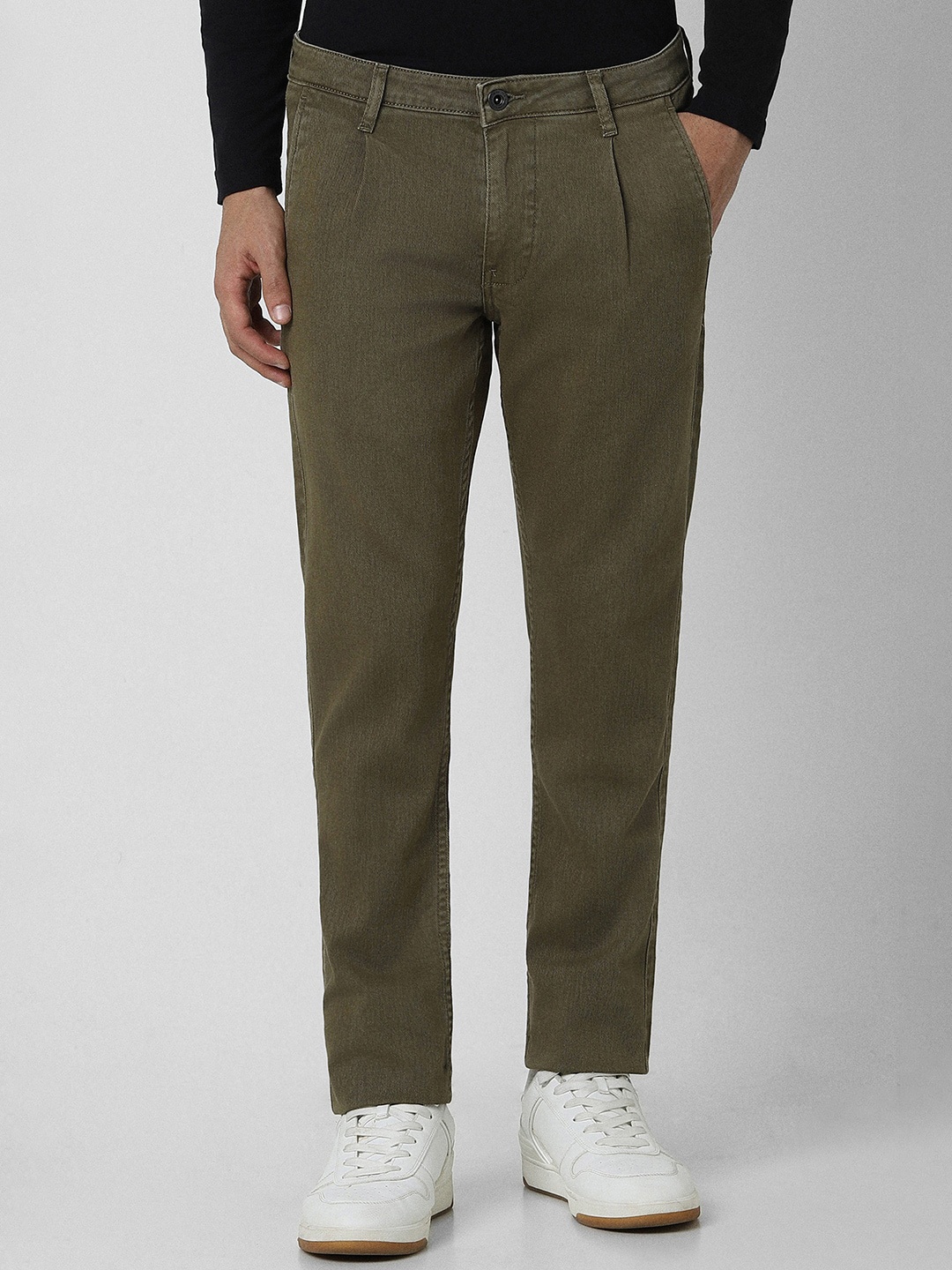 

VAN HEUSEN DENIM LABS Men Mid-Rise Slim Fit Trousers, Olive