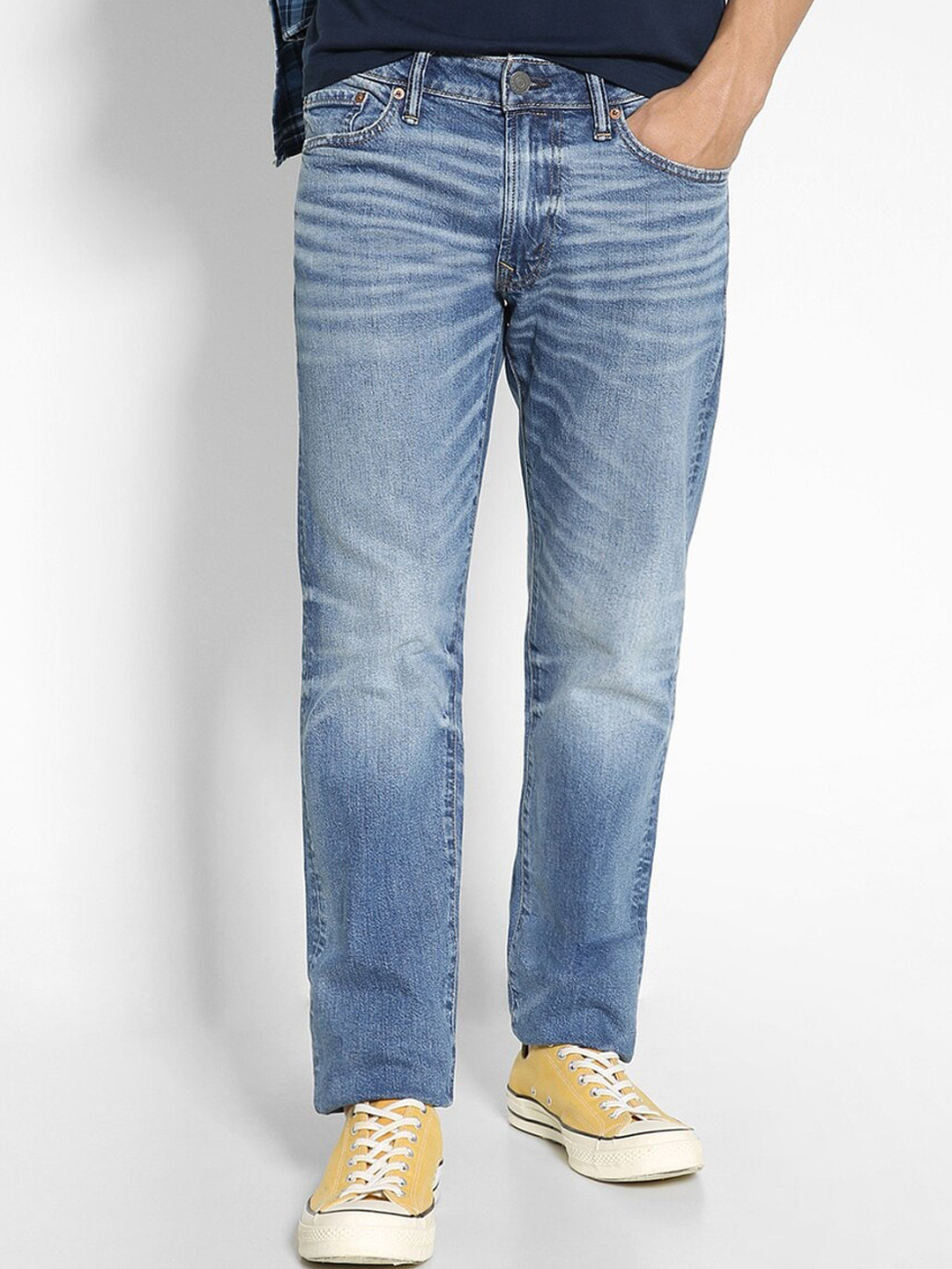 

AMERICAN EAGLE OUTFITTERS Men Slim Fit Whiskers & Chevrons Clean Look Stretchable Jeans, Blue