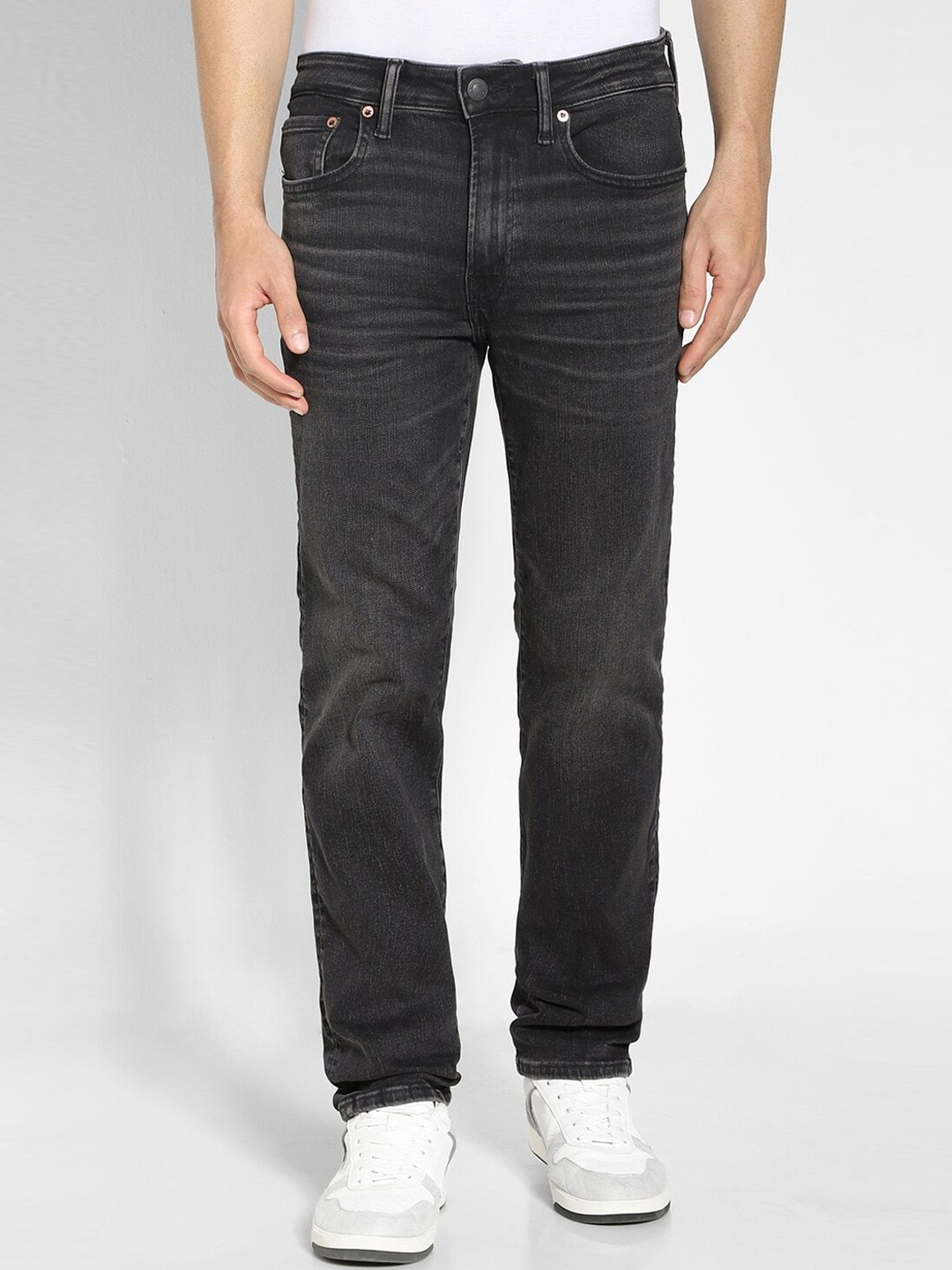 

AMERICAN EAGLE OUTFITTERS Men Whiskers & Chevrons Clean Look Stretchable Jeans, Black