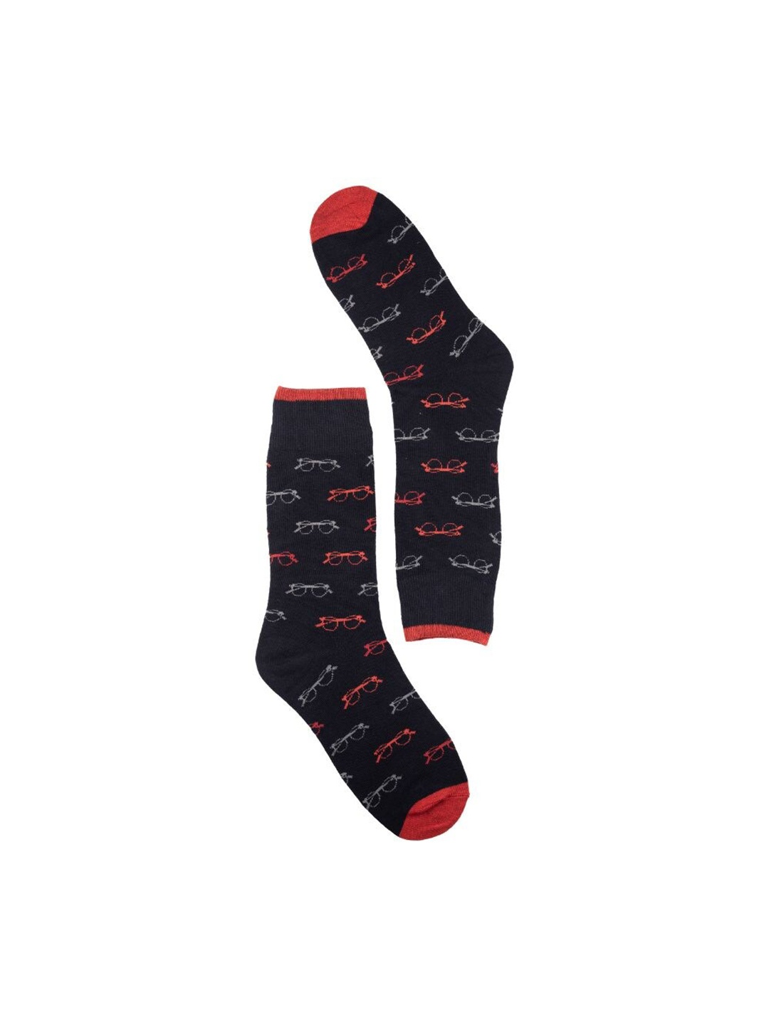 The Tie Hub Men Specs Patterned CCalf-Length Socks, Navy blue