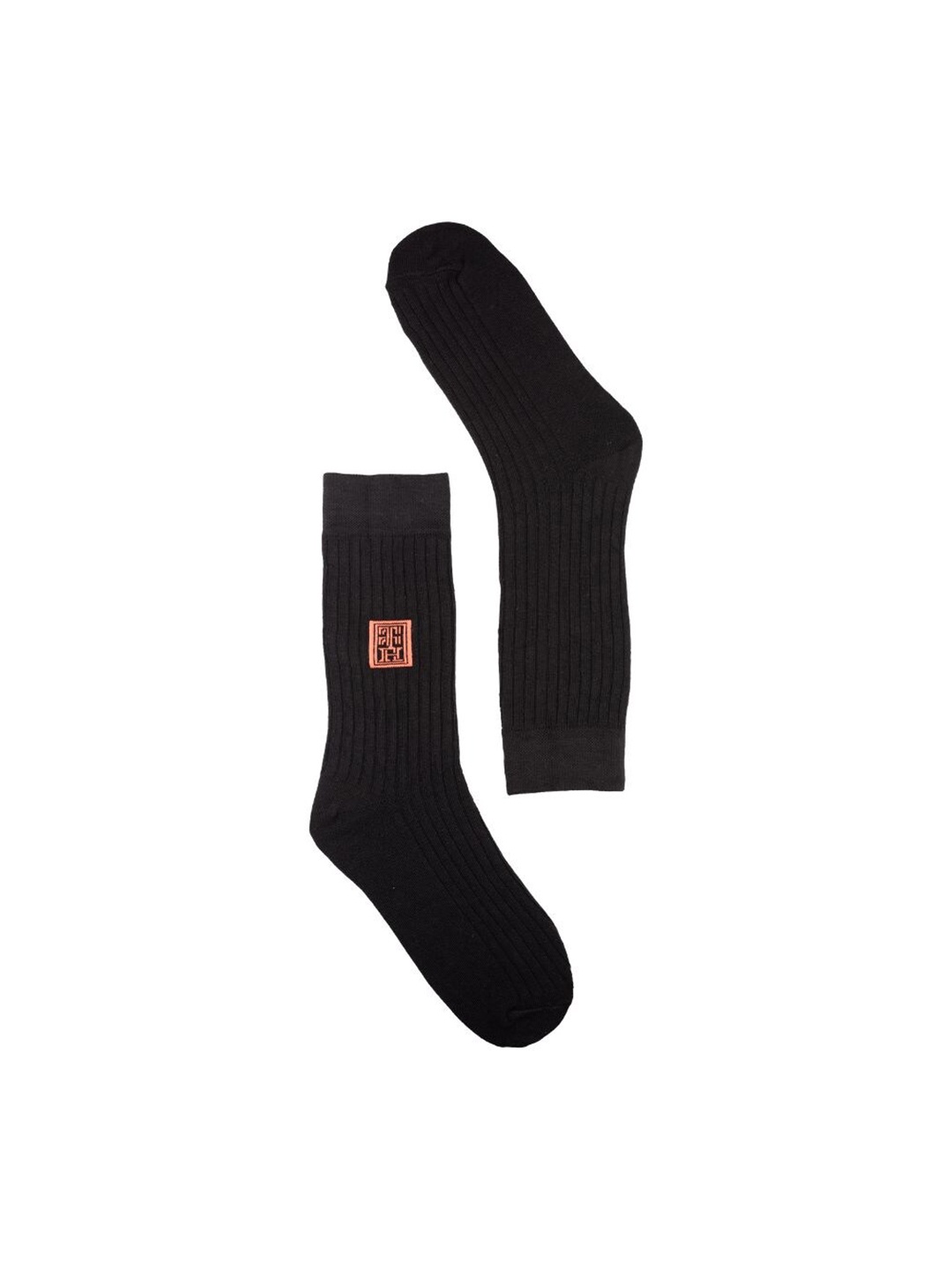 

The Tie Hub Men Ribbed Calf-Length Socks, Black