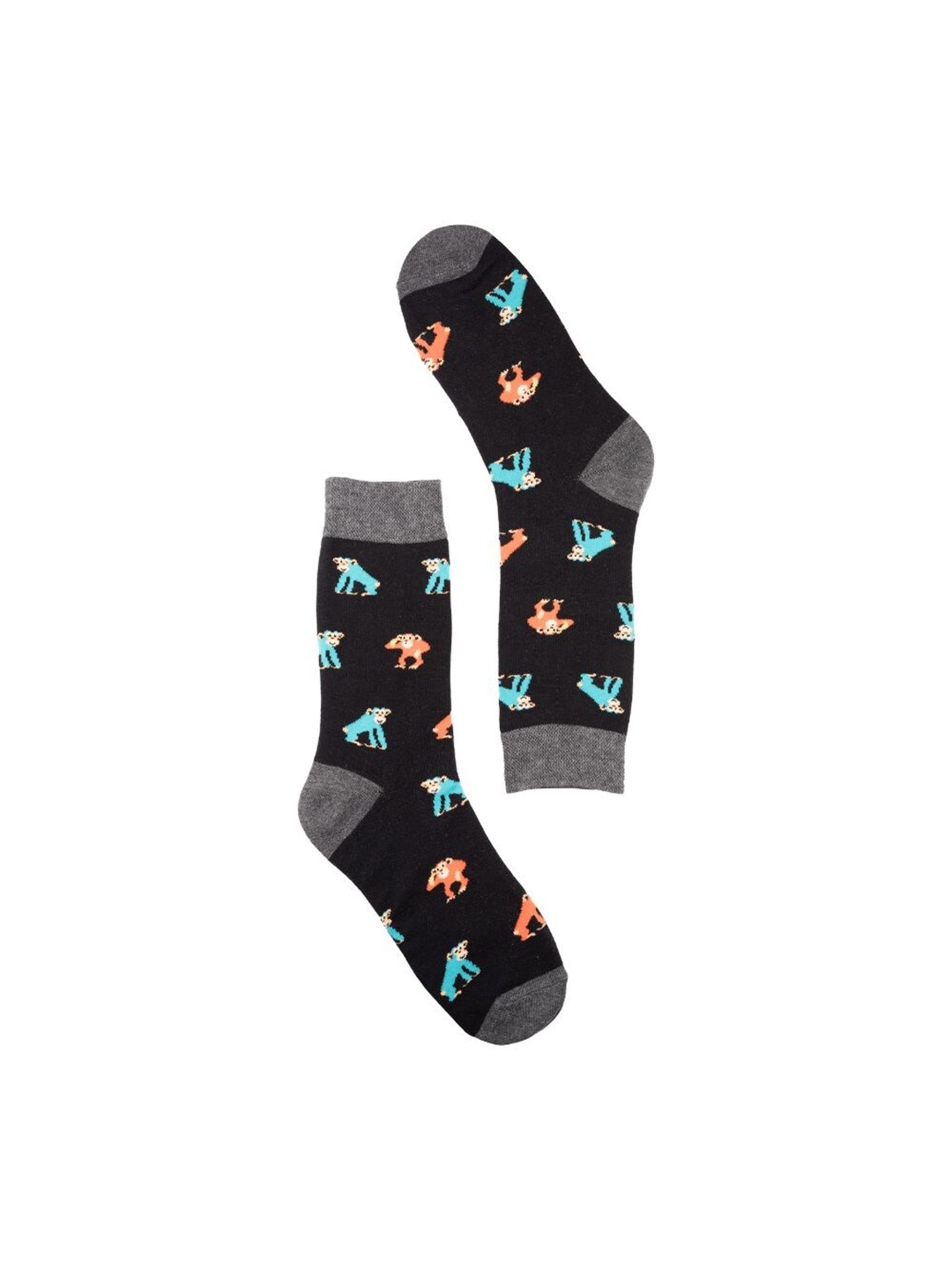 The Tie Hub Men Patterned Cotton Calf-Length Socks, Black