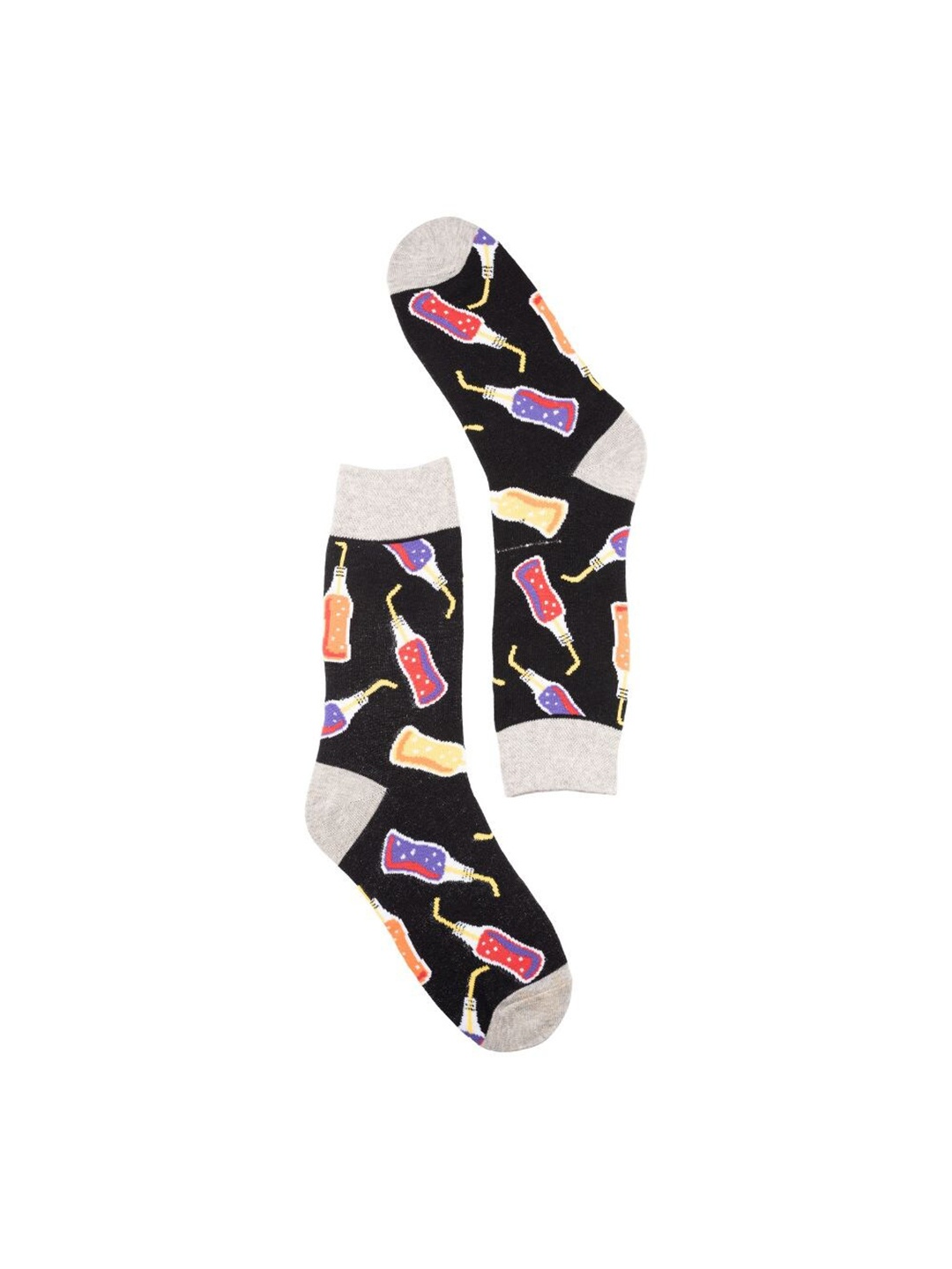 

The Tie Hub Patterned Combed Cotton Calf-Length Socks, Black