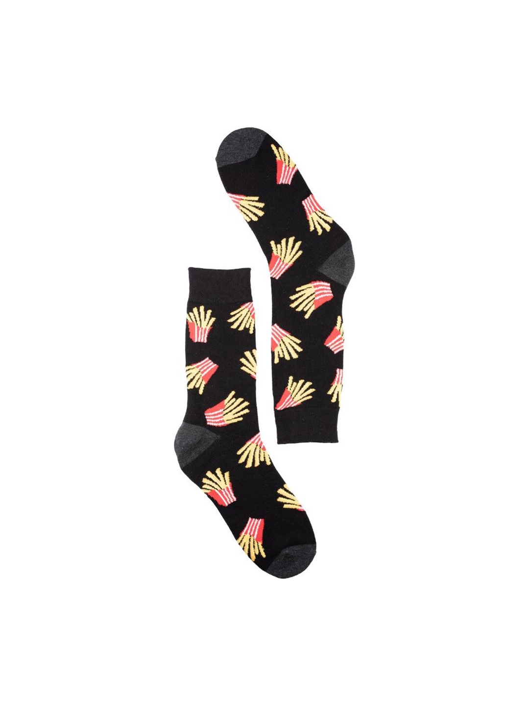 The Tie Hub Men Patterned Cotton Calf-Length Socks, Black