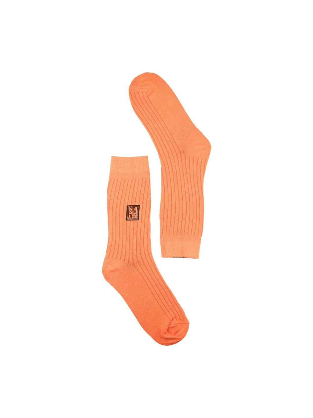 

The Tie Hub Men Ribbed Calf-Length Socks, Orange