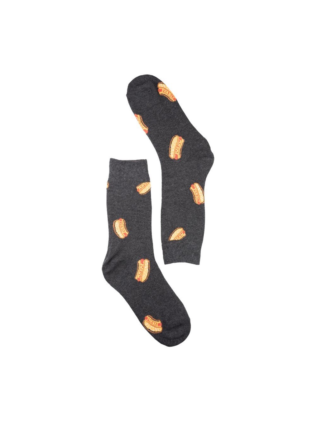 The Tie Hub Men Hot Dogs Patterned Calf-Length Socks, Grey