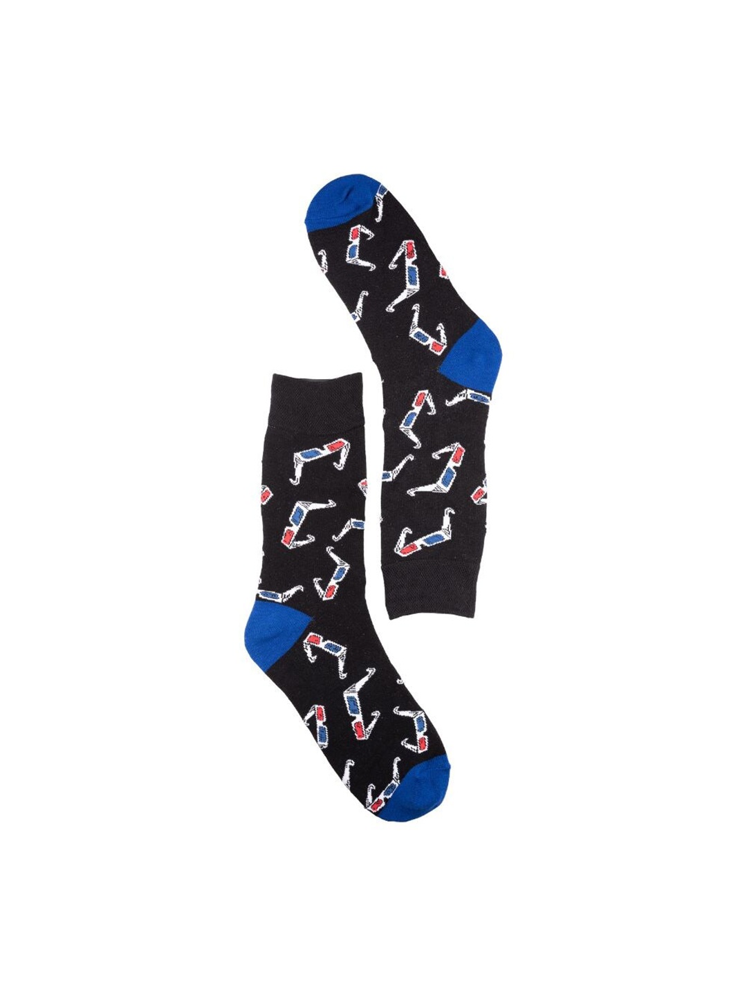 The Tie Hub Men 3D Specs Patterned Calf Length Socks, Black