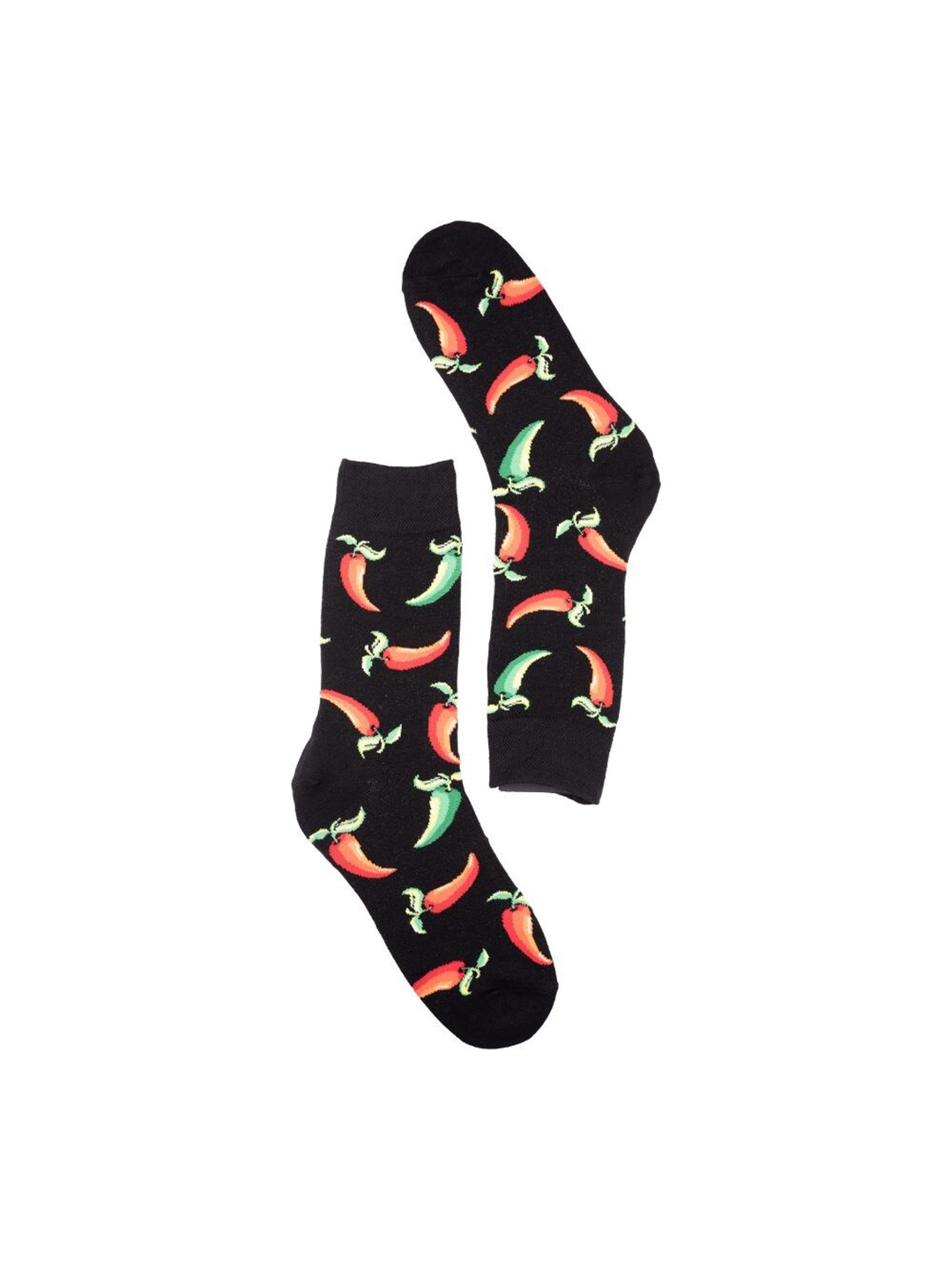 

The Tie Hub Men Patterned Cotton Calf-Length Socks, Black