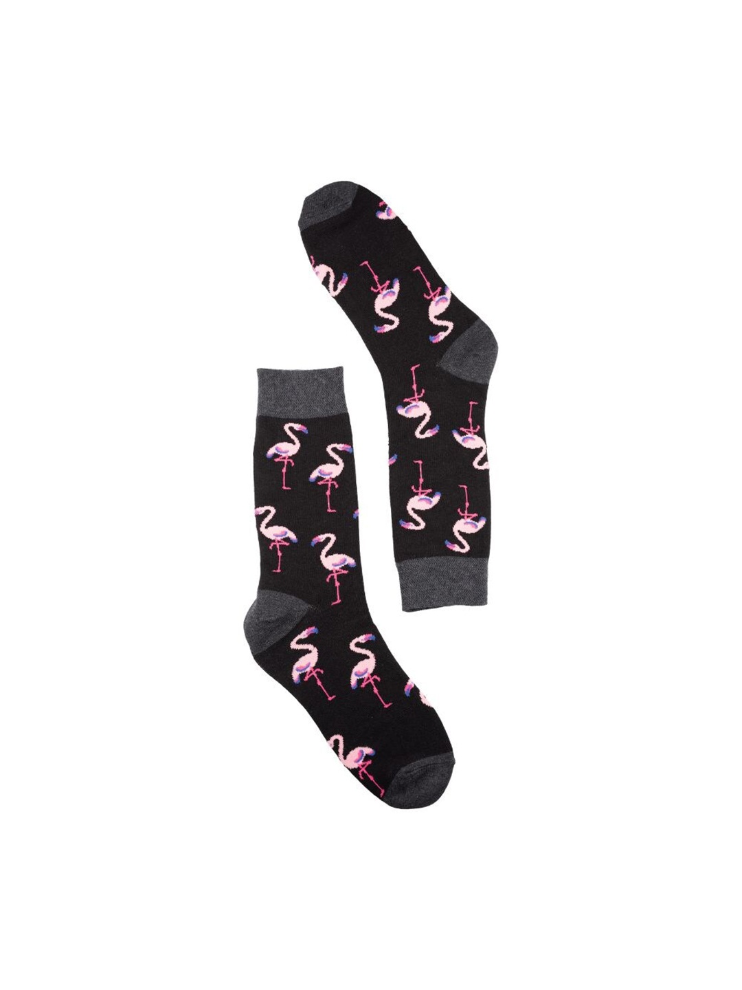 The Tie Hub Men Flamingos Patterned Calf-Length Socks, Black