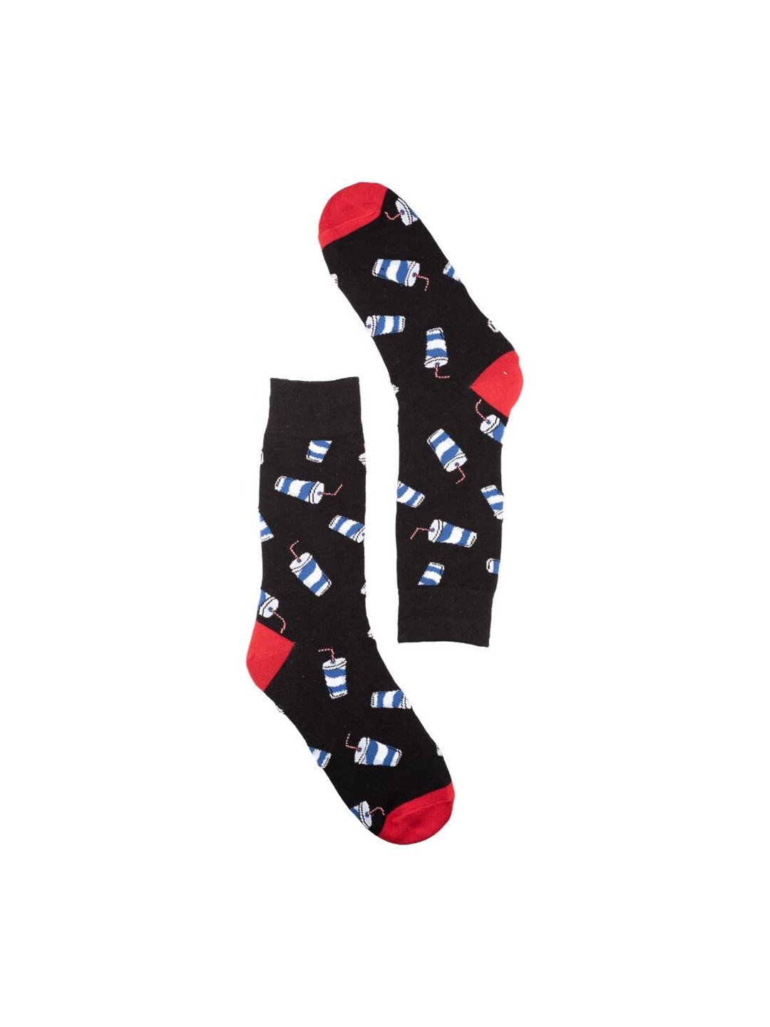 The Tie Hub Men Cold Drinks Bottle Patterned Calf-Length Socks, Black