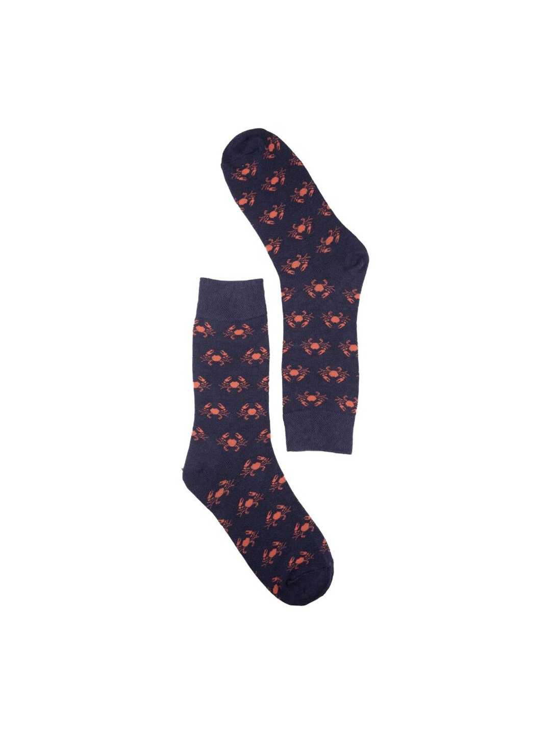 

The Tie Hub Men Patterned Cotton Calf-Length Socks, Navy blue