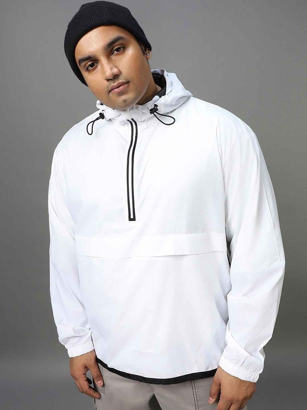 

Bewakoof AIR Plus Size Lightweight Windcheater Oversized Bomber Jacket, White