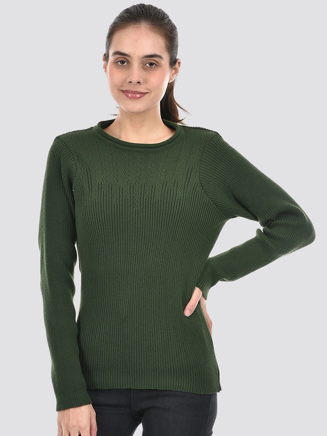 

American Eye Ribbed Acrylic Pullover Sweater, Green