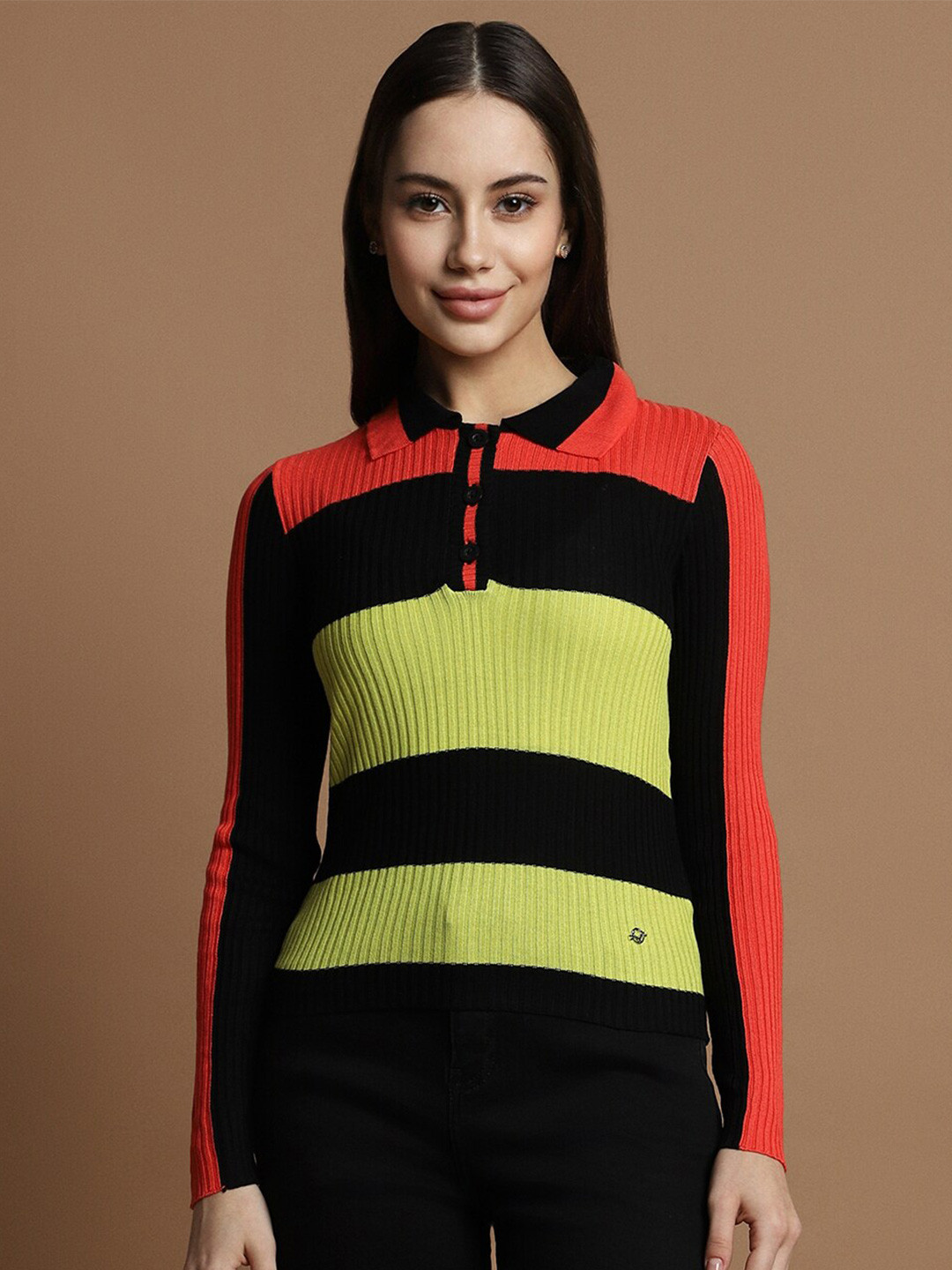 

Allen Solly Woman Colourblocked Pullover Sweater, Black