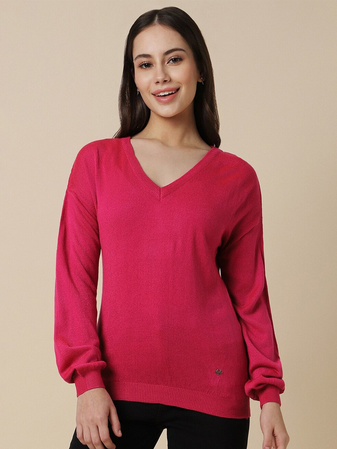

Allen Solly Woman V-Neck Pullover Sweater, Pink