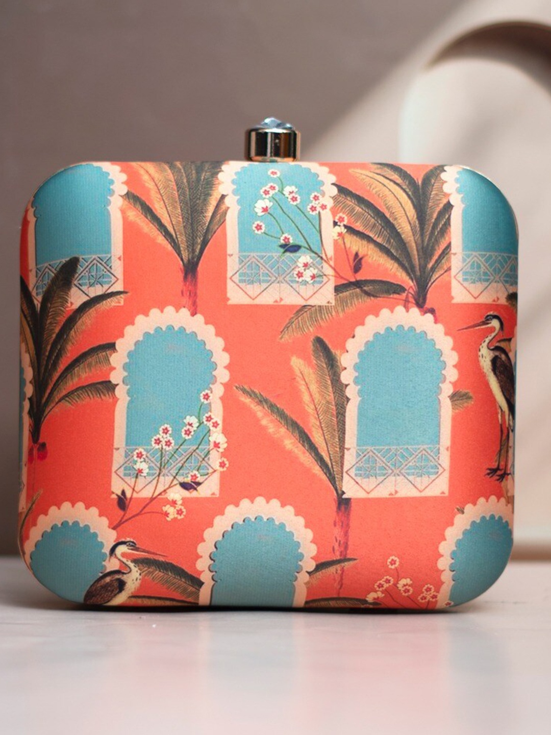 

ARTKLIM Floral Printed Box Clutch, Orange