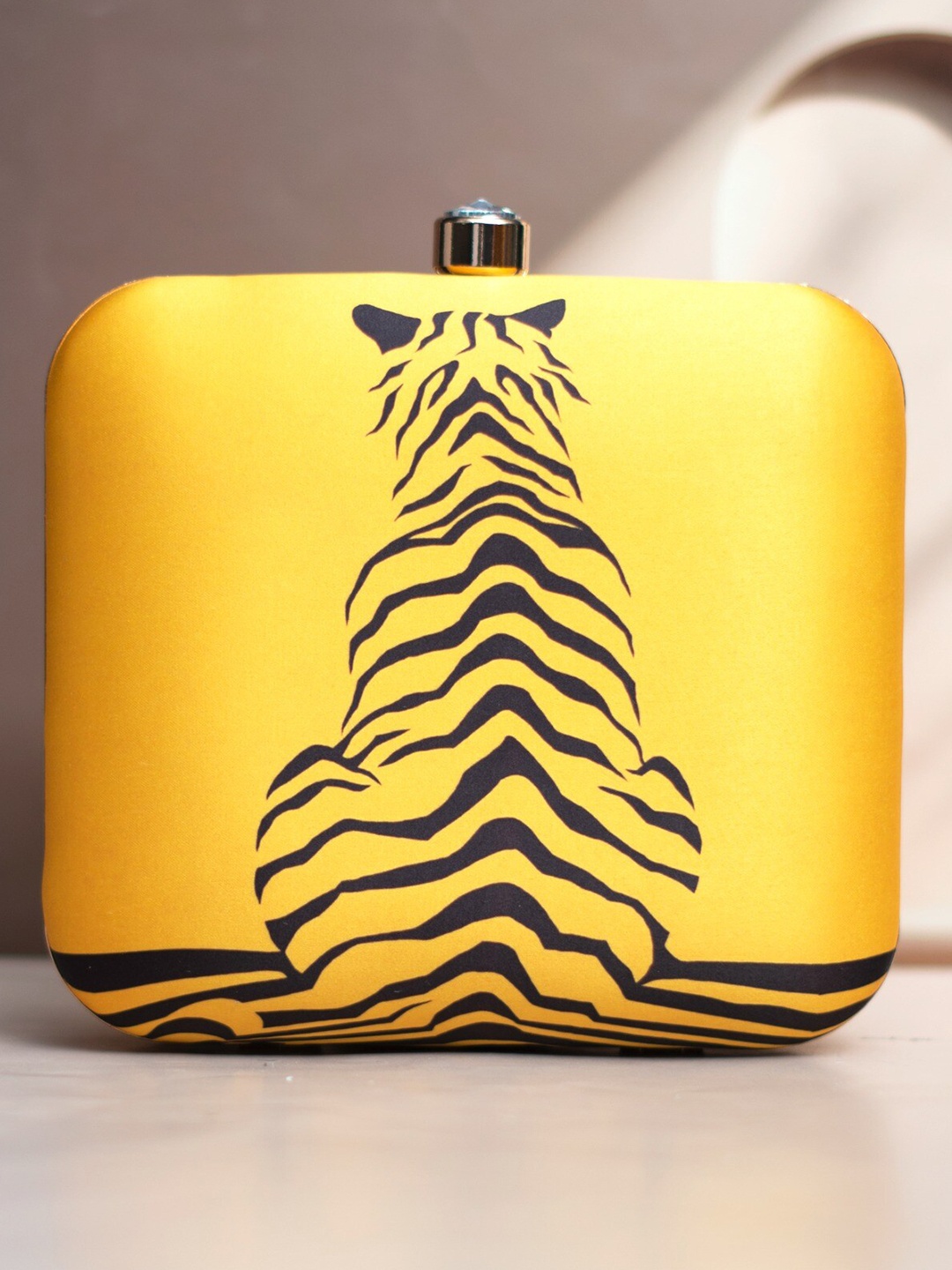 

ARTKLIM Tiger Printed Box Clutch, Yellow