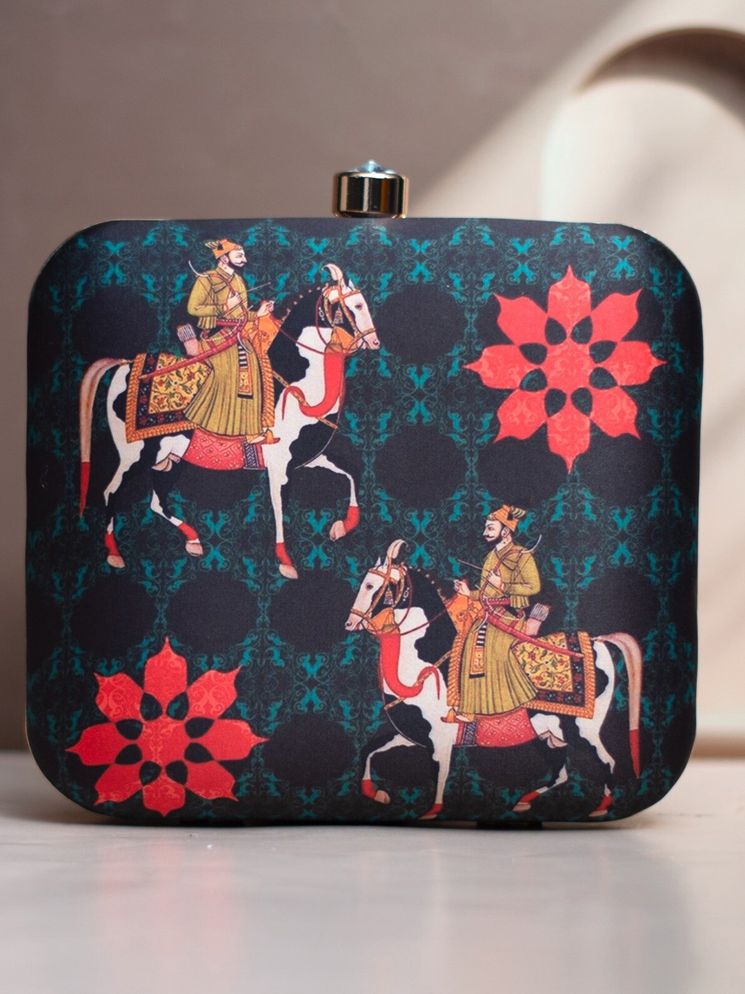 

ARTKLIM Ethnic Motifs Printed Box Clutch, Blue