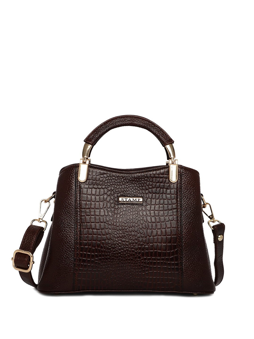 

Stamp Textured Leather Handheld Bag, Brown