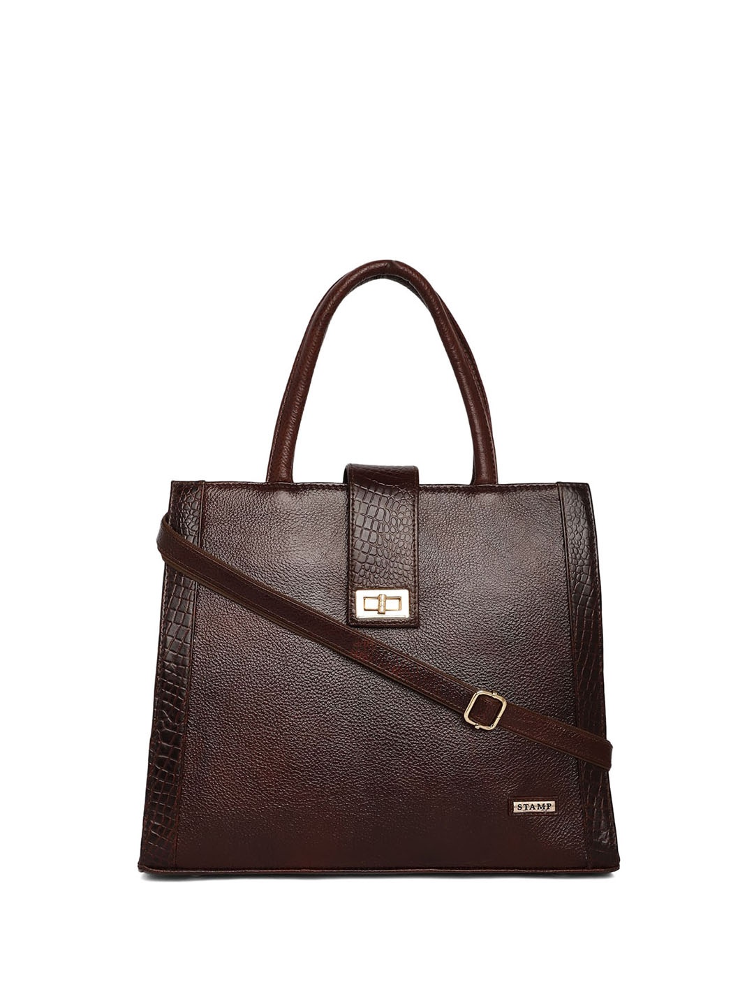 

Stamp Textured Structured Leather Handheld Bag, Brown