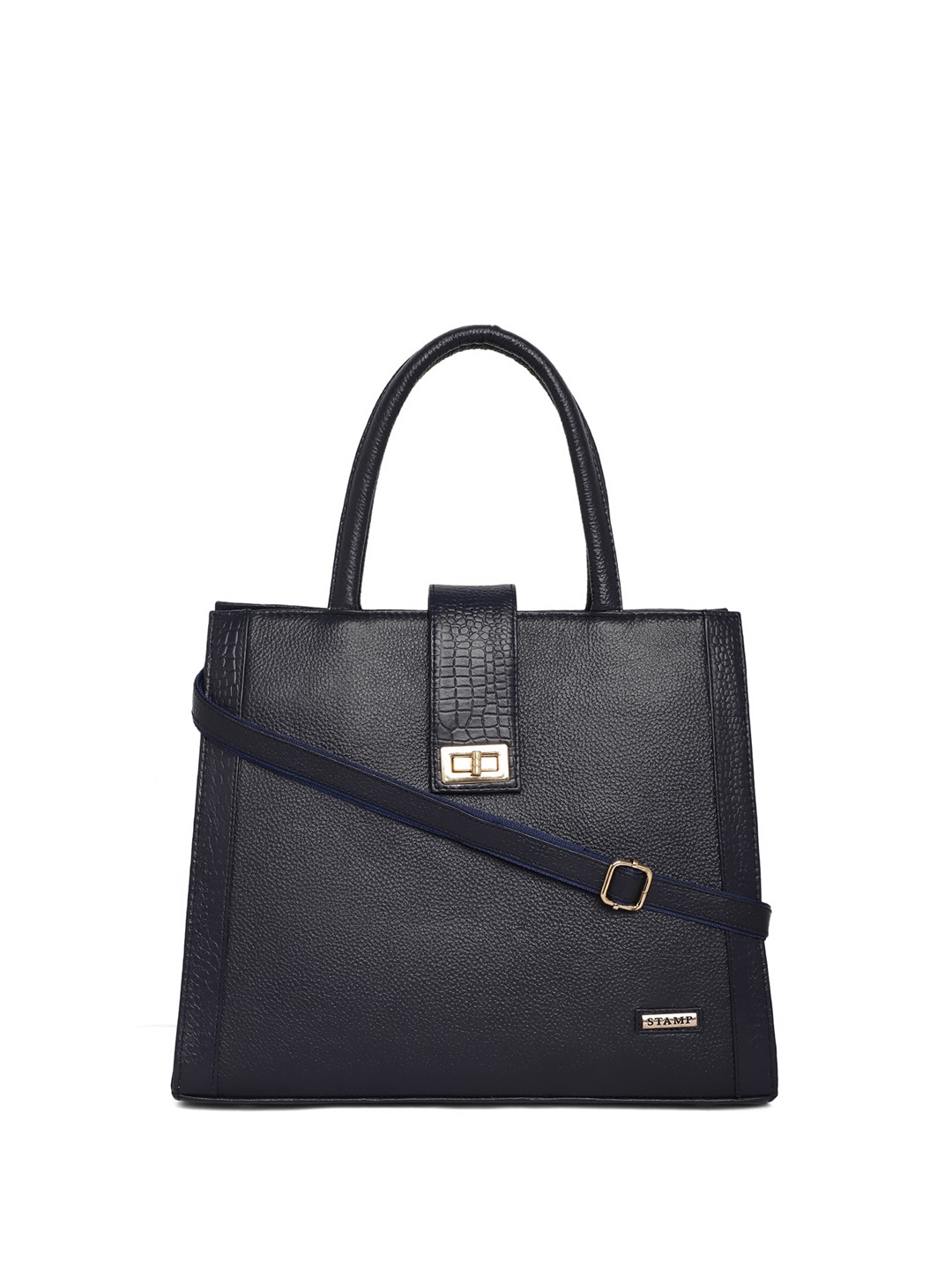 

Stamp Textured Structured Leather Handheld Bag, Blue