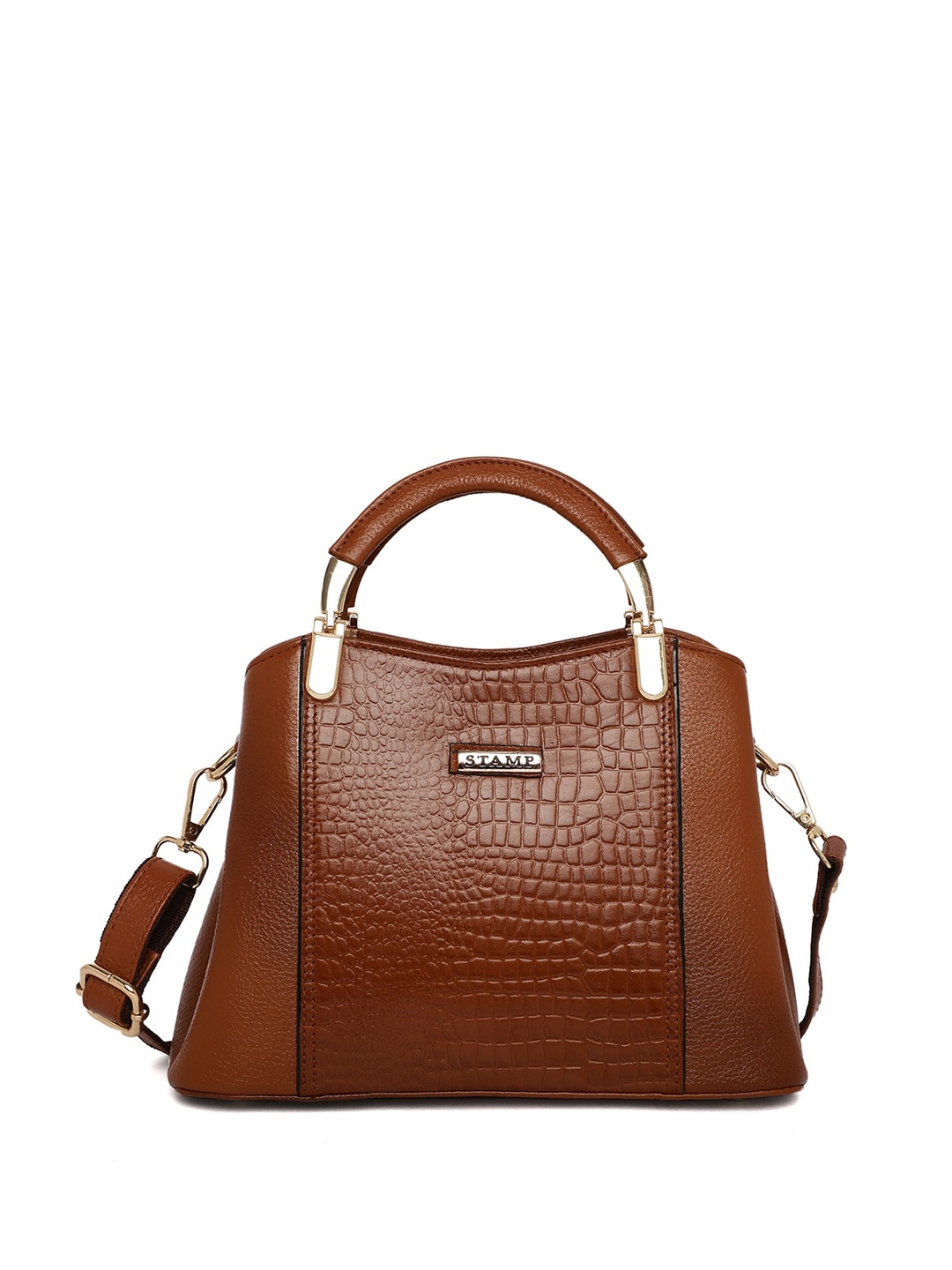 

Stamp Textured Structured Leather Handheld Bag, Tan