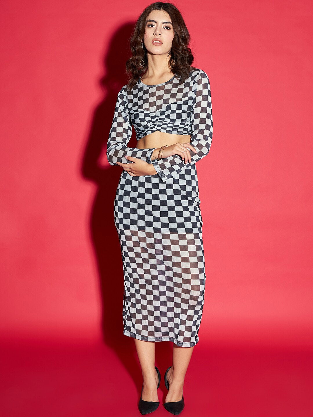 

STYLECAST X KASSUALLY Checked Top With Skirts, White