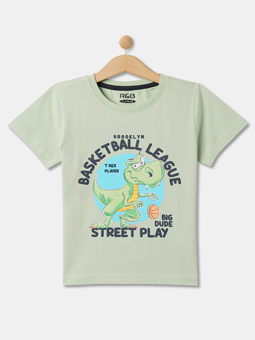 

R&B Boys Dinosaur Printed Short Sleeves Cotton Relaxed Fit T-shirt, Green