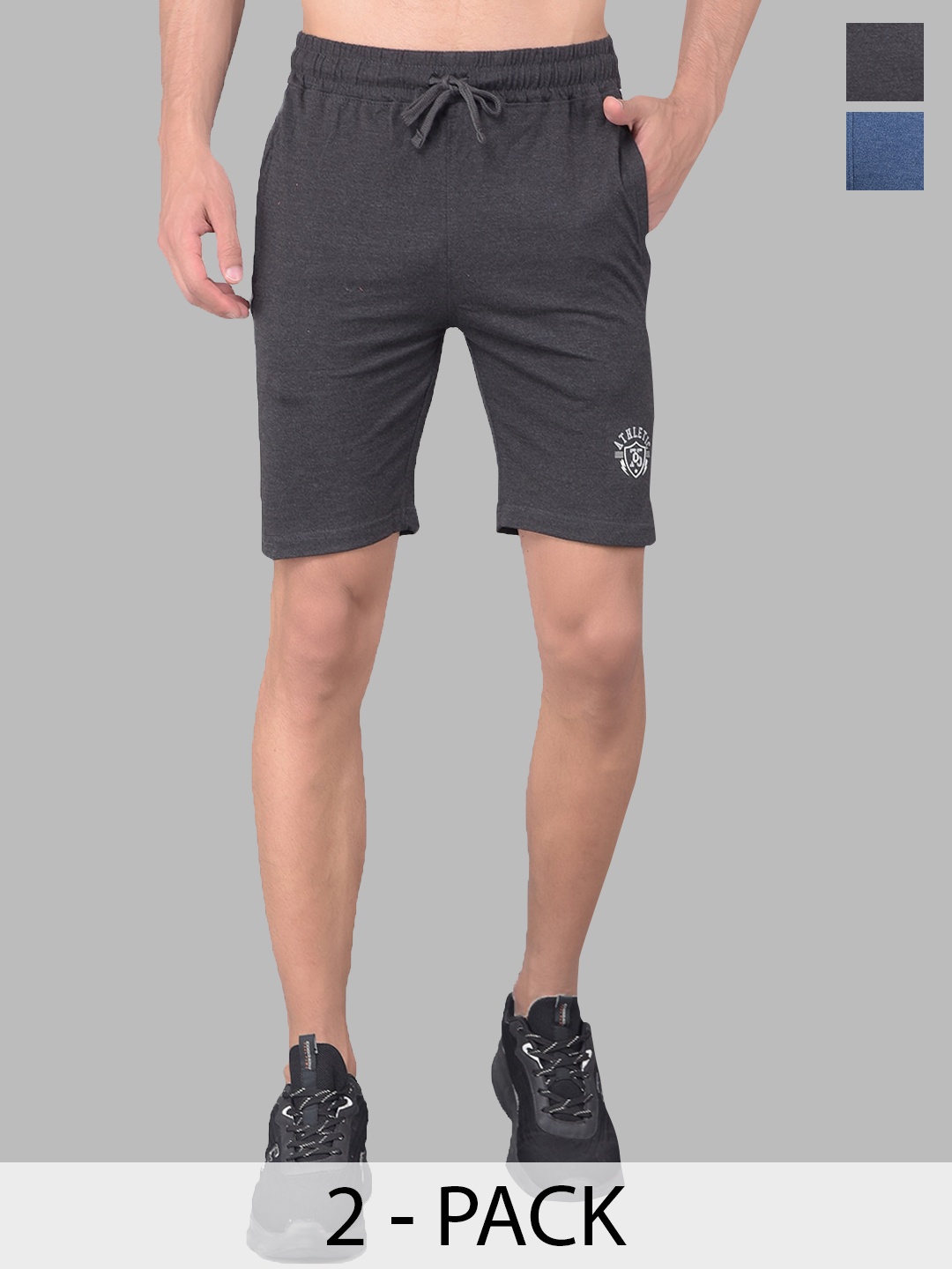 

Dollar Men Pack Of 2 Cotton Sports Shorts, Charcoal