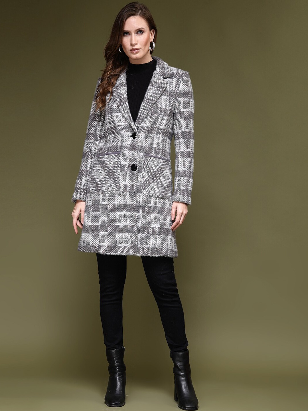 

Juelle Checked Long Sleeved Trench Coats, White