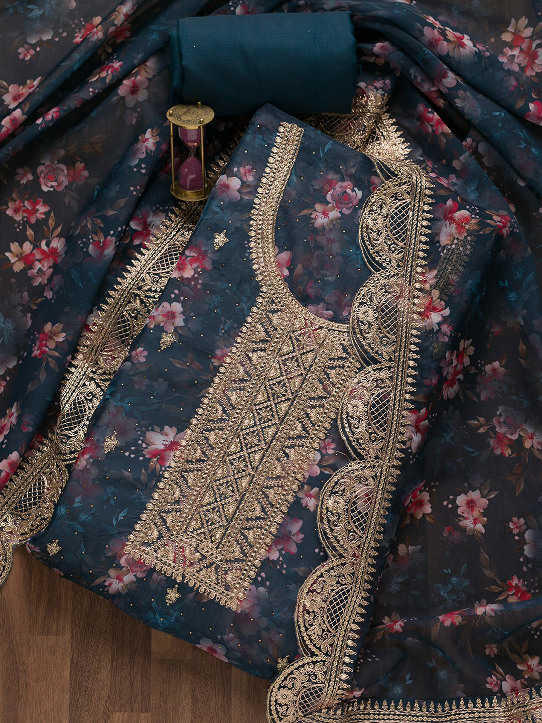 

Koskii Embroidered Unstitched Dress Material, Blue