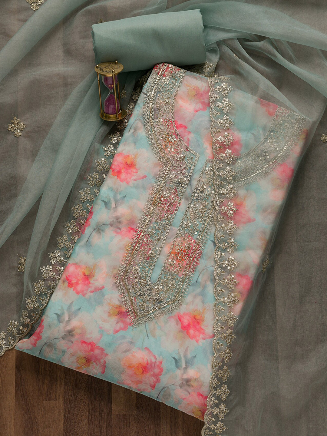 

Koskii Printed Unstitched Dress Material, Blue