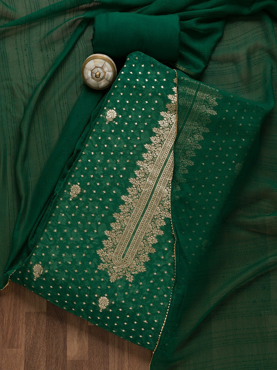 Koskii Embroidered Unstitched Dress Material, Green