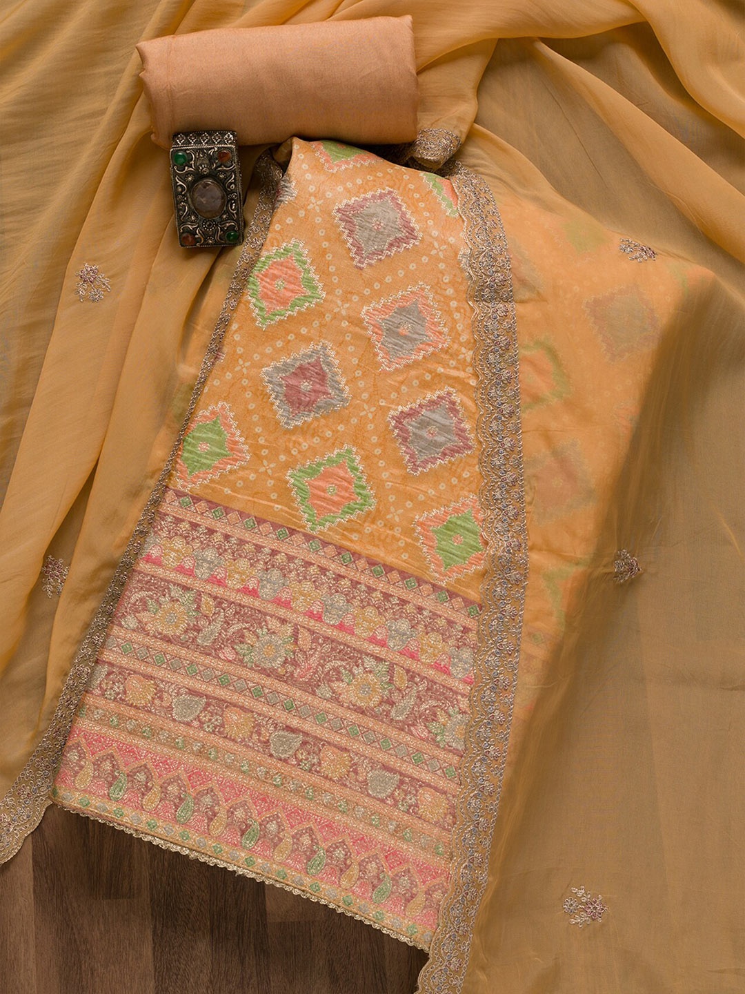

Koskii Embroidered Unstitched Dress Material, Yellow