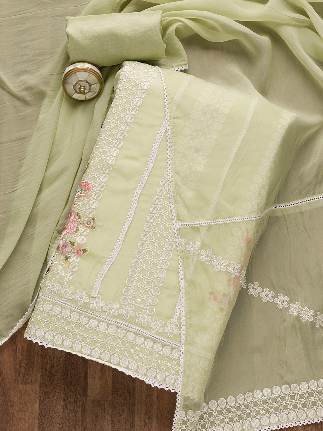 

Koskii Floral Embroidered Unstitched Dress Material, Green