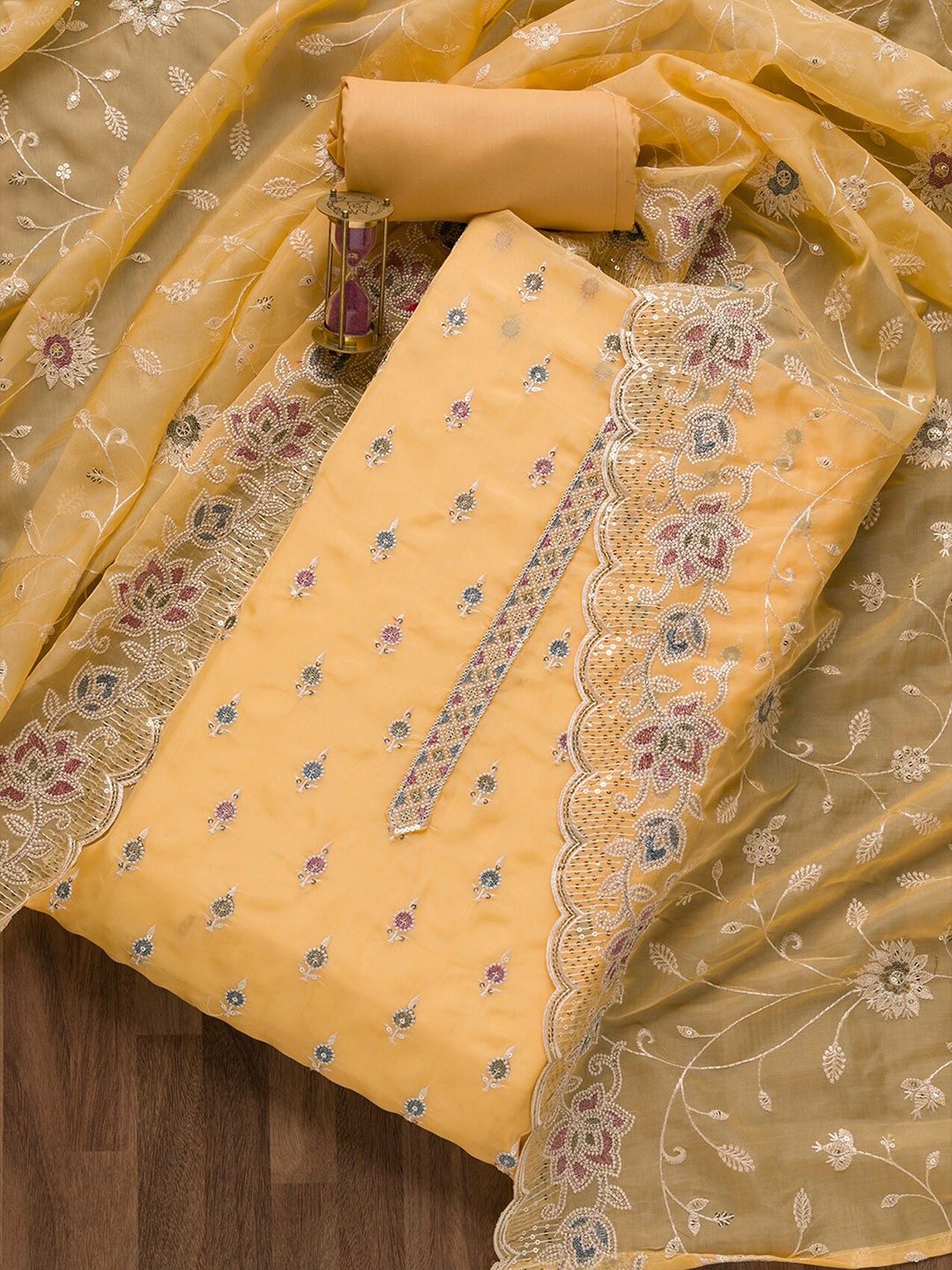 

Koskii Embroidered Unstitched Dress Material, Yellow