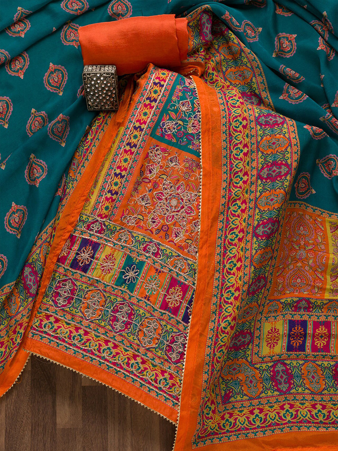 

Koskii Ethnic Motifs Printed Unstitched Dress Material, Yellow