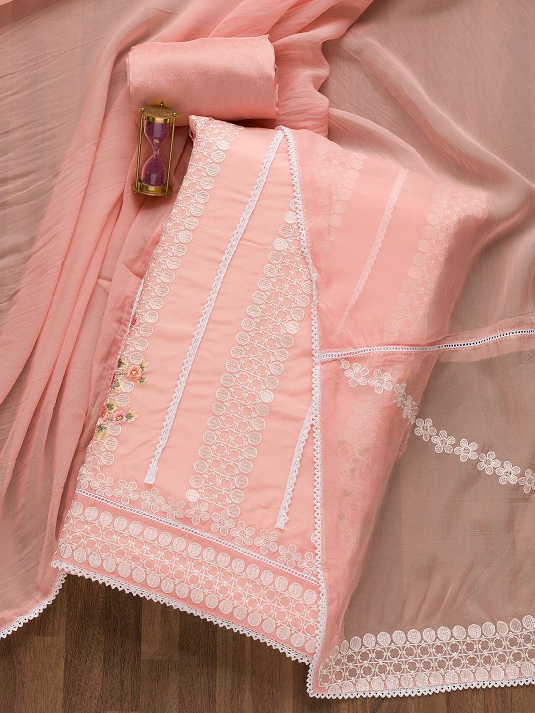 

Koskii Geometric Embroidered Unstitched Dress Material, Peach