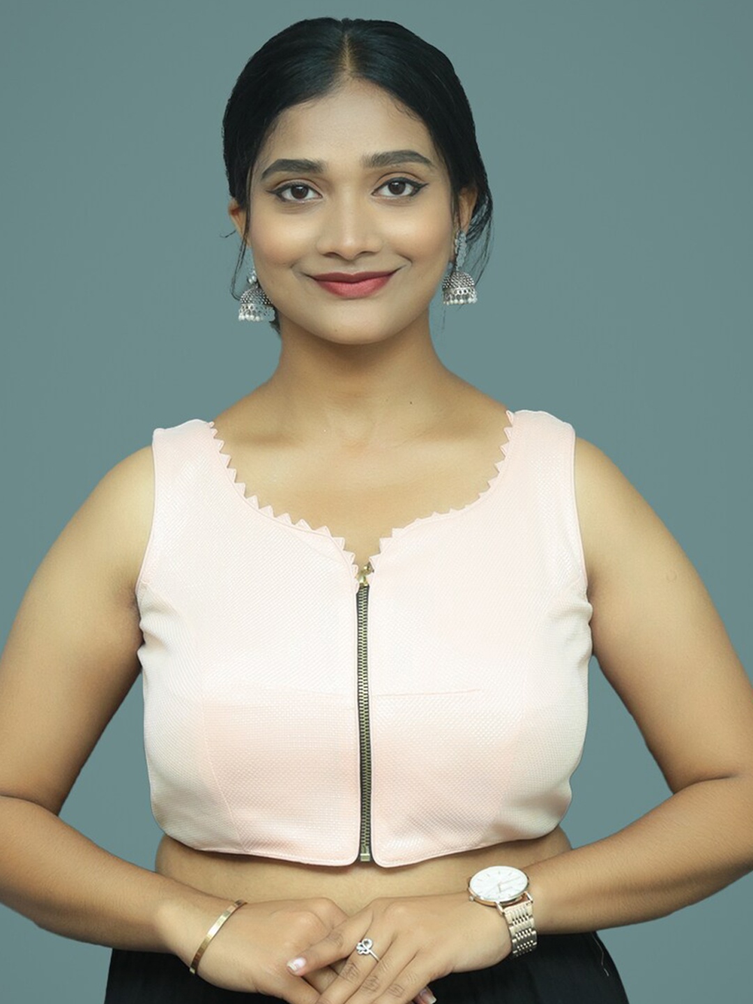 

PUSHKARA Sweetheart Neck Pure Cotton Saree Blouse, Peach