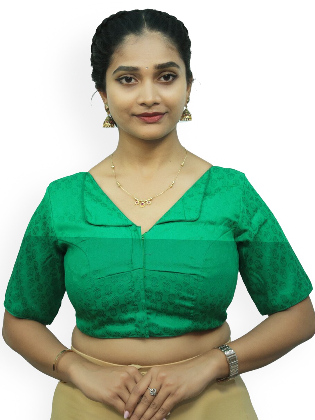 

PUSHKARA Pure Cotton Saree Blouse, Green