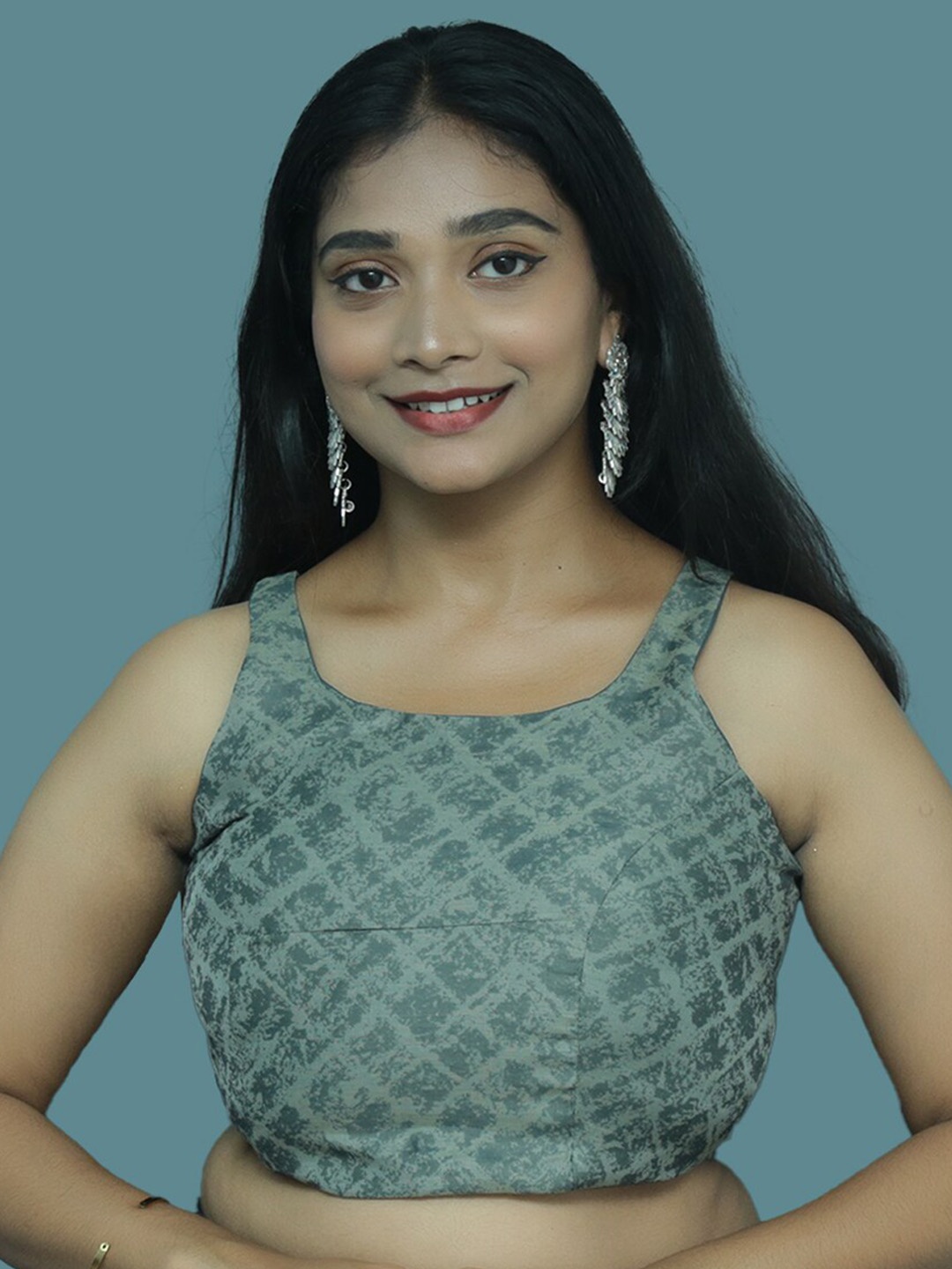 

PUSHKARA Printed Cotton Pure Cotton Saree Blouse, Grey