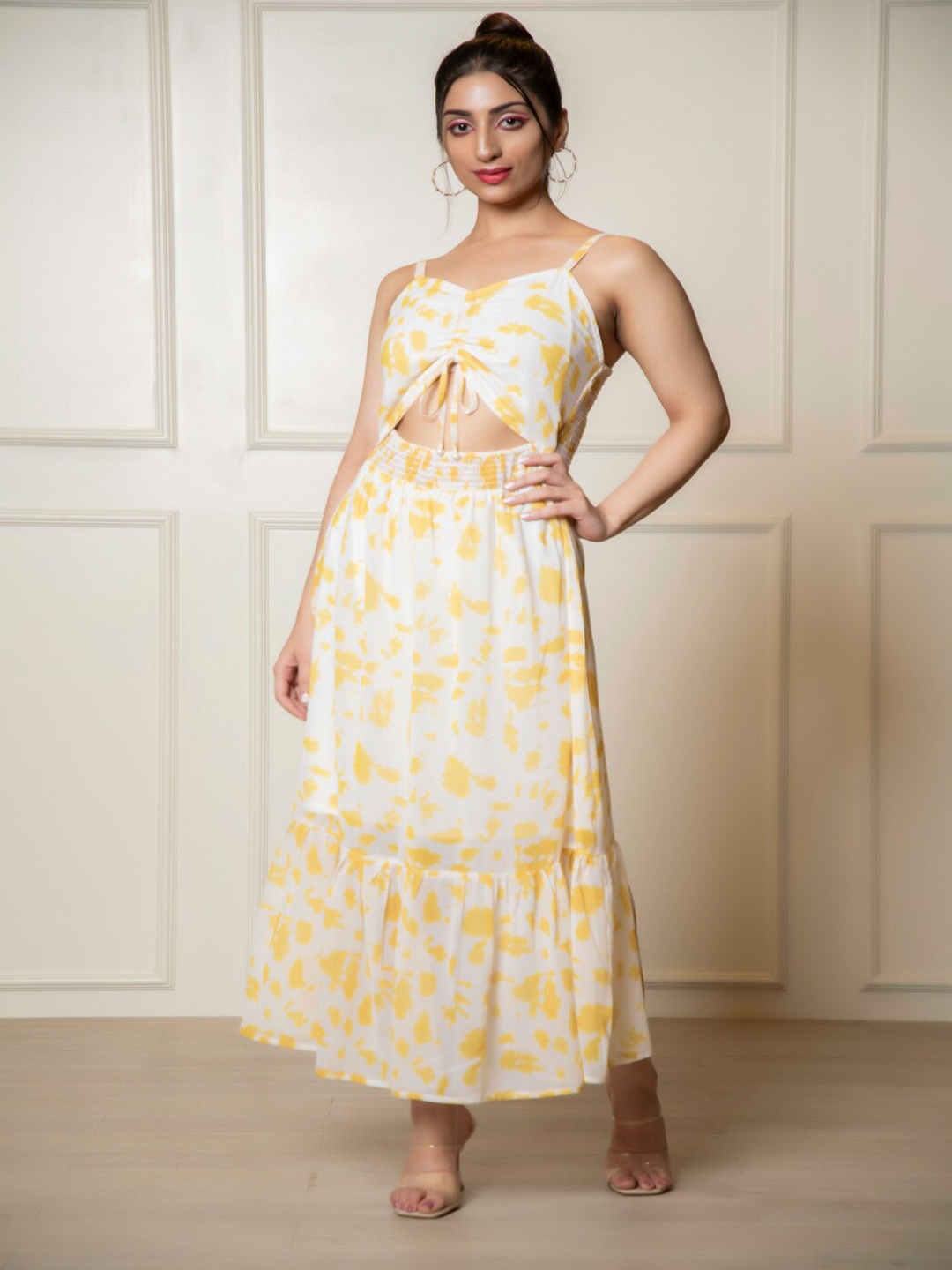 

Urban Sundari Tie and Dyed Cut Out Fit & Flare Dress, Yellow