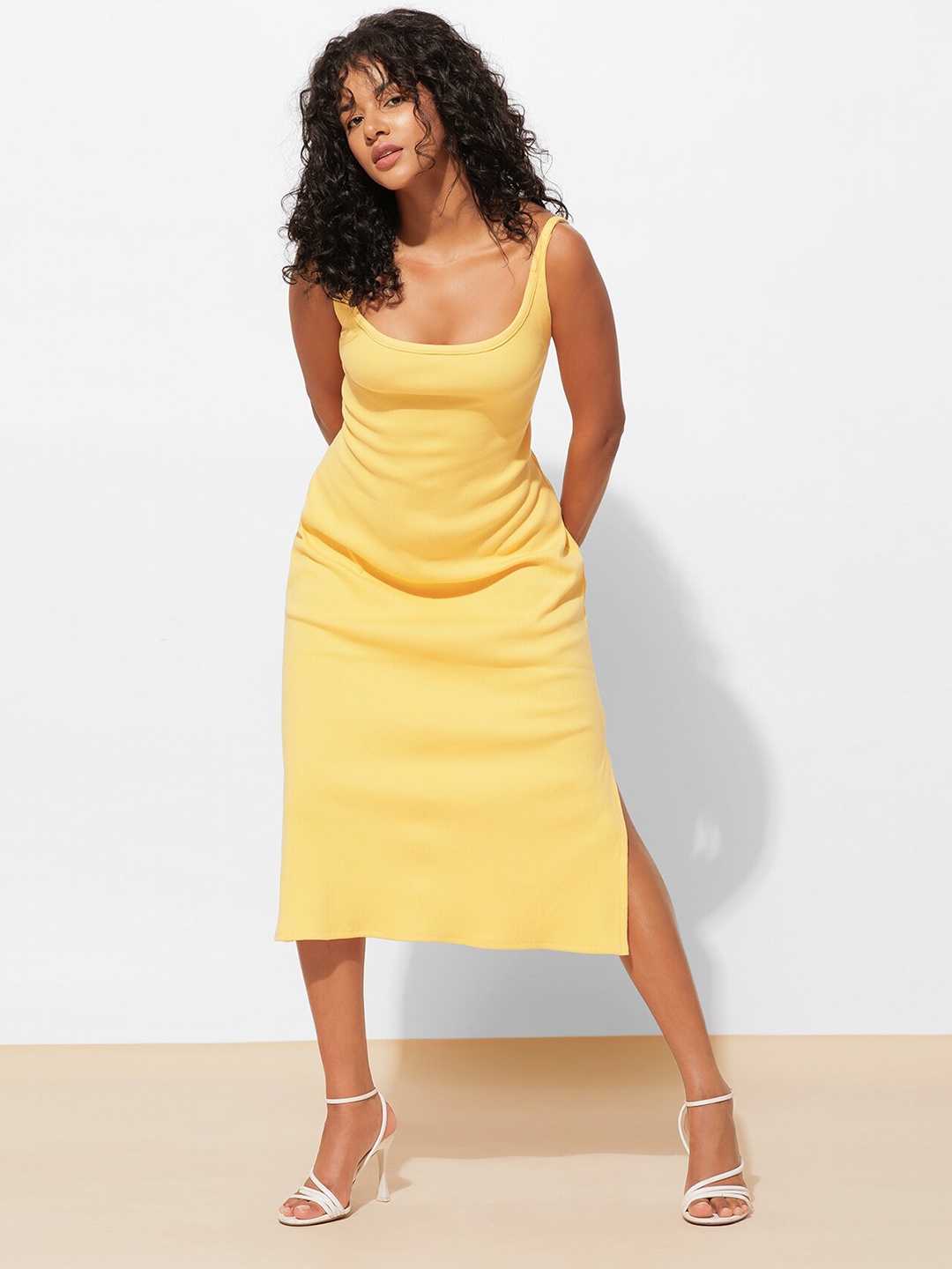 

Urban Sundari Sleeveless Cotton Sheath Midi Dress, Yellow