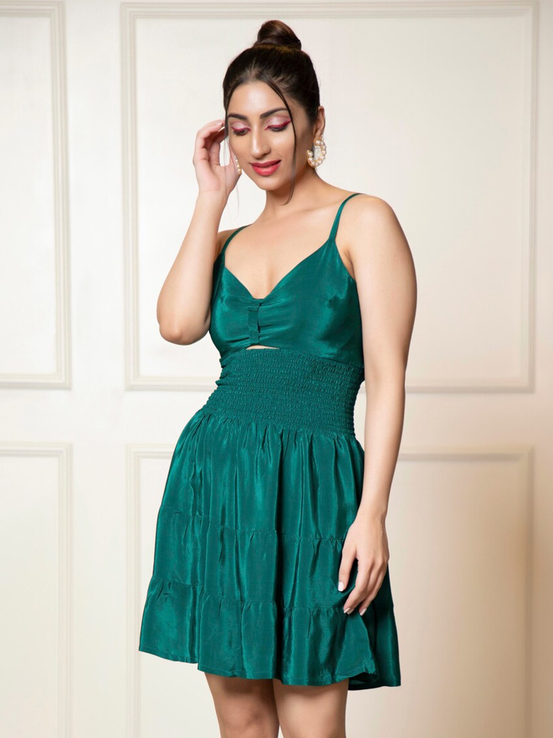 

Urban Sundari Smocked Crepe Fit & Flare Mini Dress, Green