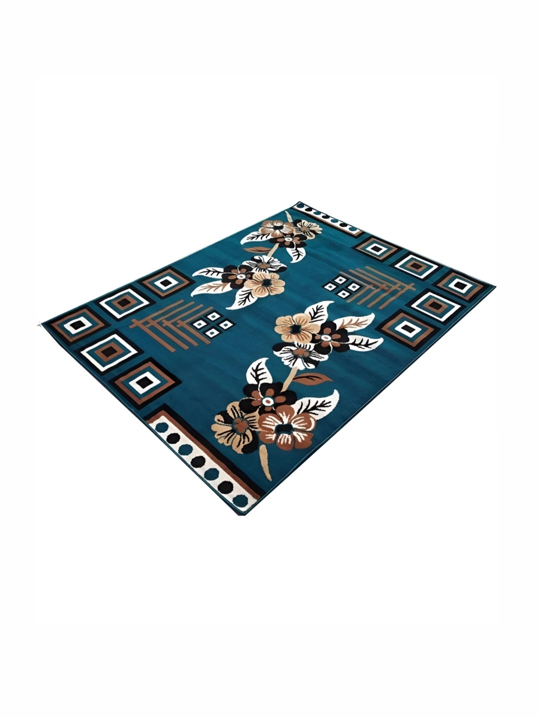

Samjeeda Handloom carpets Blue & Coffee Brown Geometric Carpet