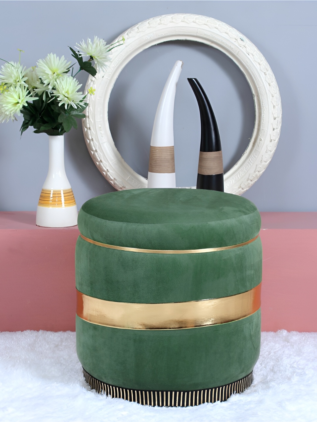 

Shadowkart Olive Wooden Ottomans, Na