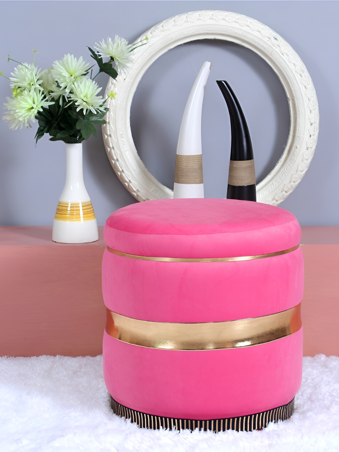

Shadowkart Pink Velvet Cylindrical Ottoman