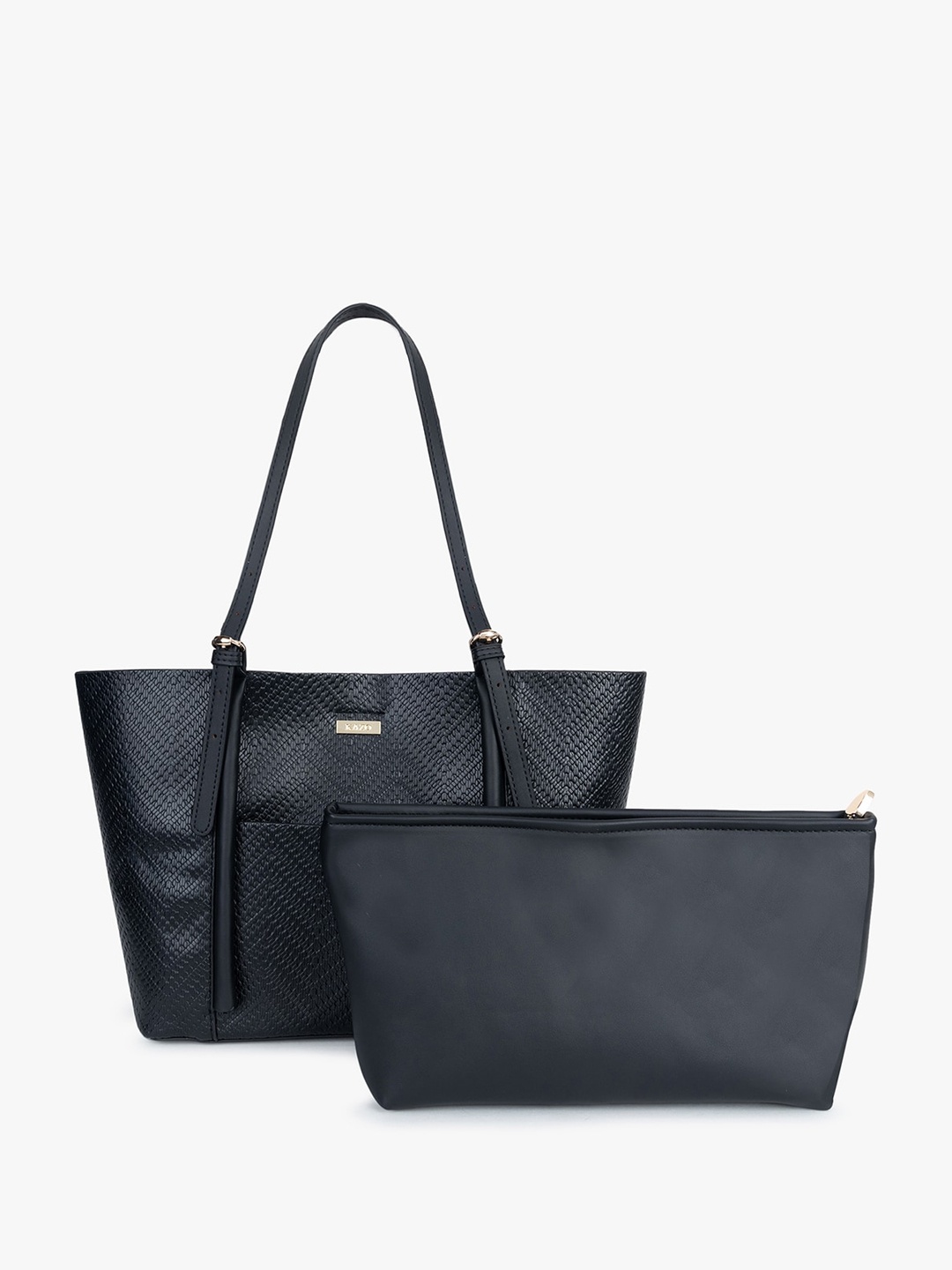 Kazo Textured Structured Shoulder Bag, Black